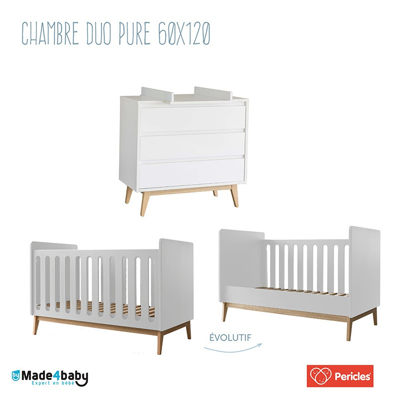 Chambre duo avec lit 60x120 transformable PERICLES Pure Blanc