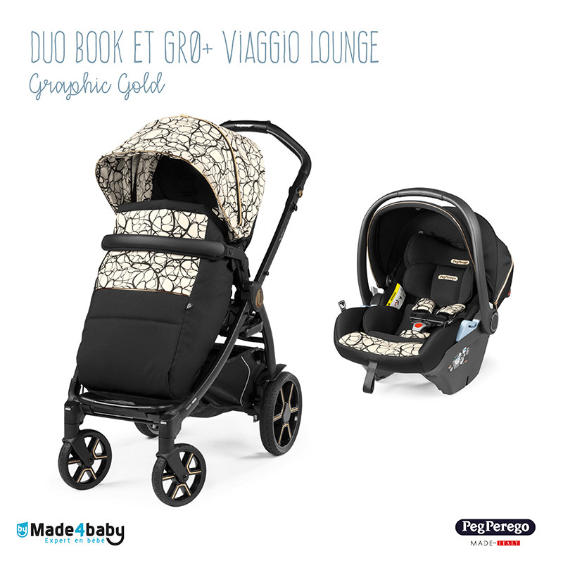Duo poussette Book Modular et Gr0+ Viaggio Lounge PEG PEREGO Graphic Gold