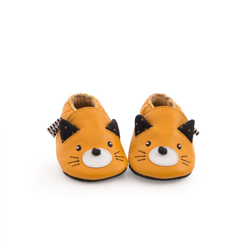 Chaussons en cuir Chat moutarde 0/6m MOULIN ROTY Les moustaches