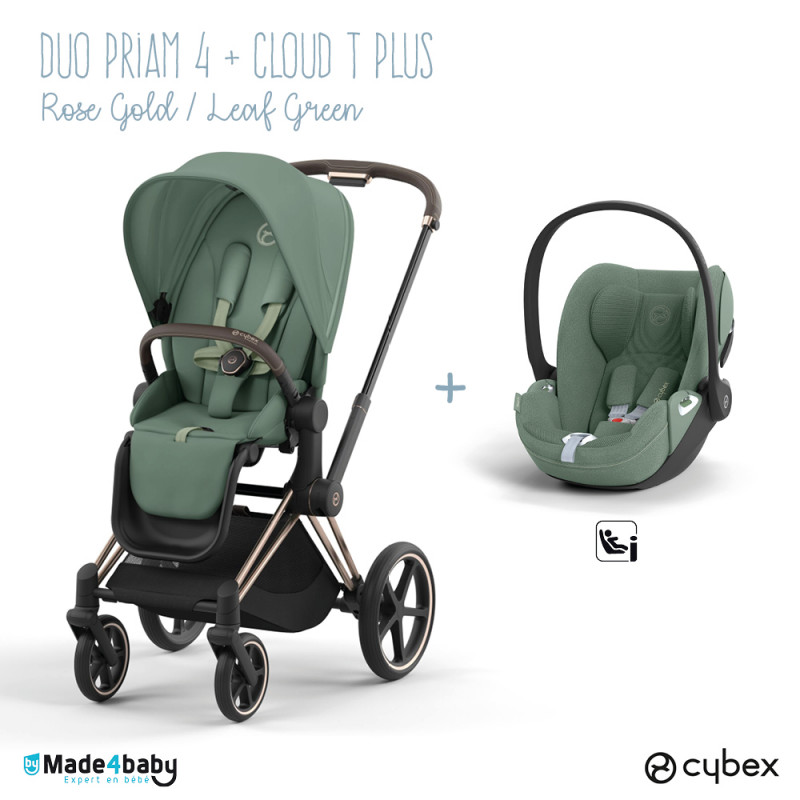 Duo poussette Priam 4 + Cloud T Plus i-Size CYBEX RoseGold/Leaf Green