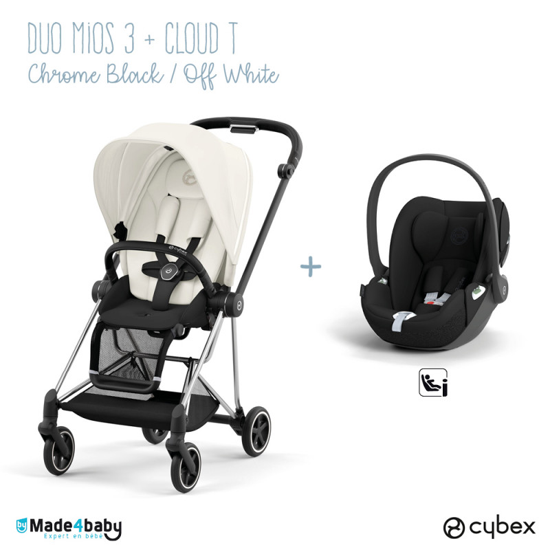 Duo poussette Mios 3 + Cloud T CYBEX Chrome Black/Off White