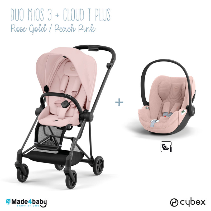 Duo poussette Mios 3 + Cloud T Plus CYBEX Matt Black/Peach Pink