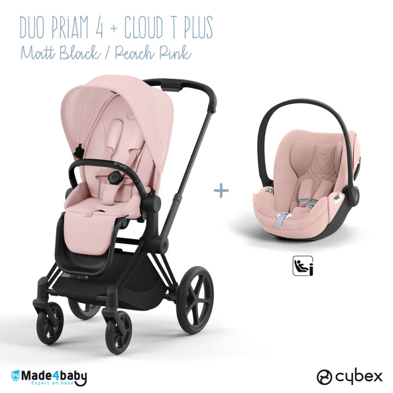Duo poussette Priam 4 + Cloud T Plus i-Size CYBEX Matt Black/Peach Pink