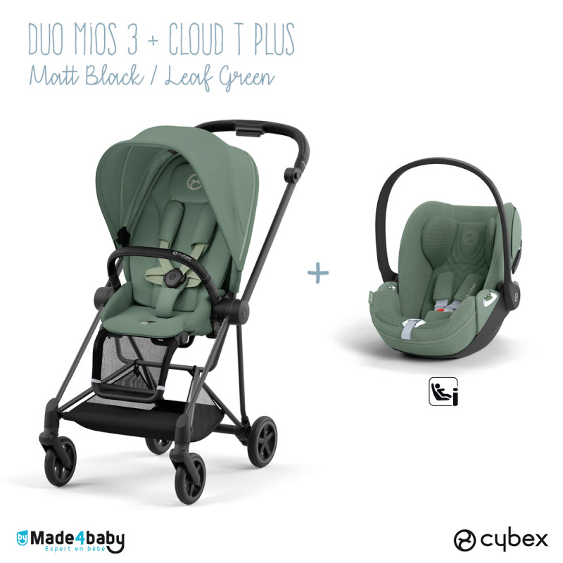 Duo poussette Mios 3 + Cloud T Plus CYBEX Matt Black/Leaf Green