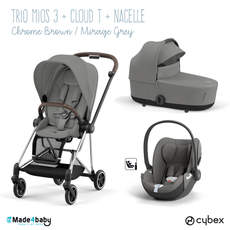 Trio poussette Mios 3 + Nacelle + Cloud T CYBEX Chrome Brown/Mirage Grey