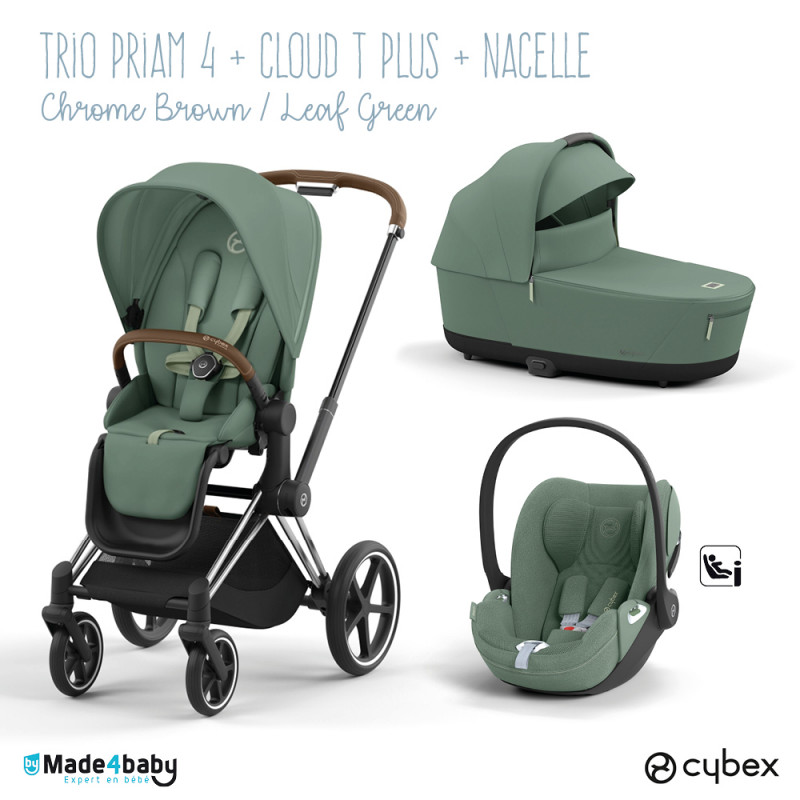 Trio poussette Priam 4 + Cloud T Plus i-Size + Nacelle CYBEX Chrome Brown/Leaf Green