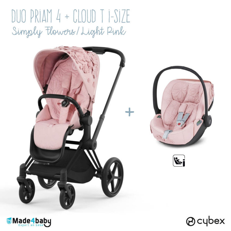 Duo poussette Priam 4 + Cloud T i-Size CYBEX Simply flowers, Light pink