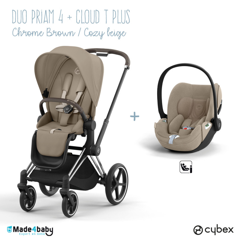 Duo poussette Priam 4 + Cloud T Plus i-Size CYBEX Chrome Brown/Cozy Beige